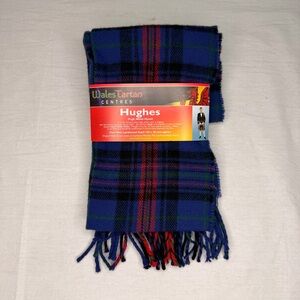 Hughes Welsh Tartan 100% Wool Scarf Wales Tartan Centres Lambswool Blue